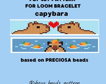 Set of 2 patterns for loom bracelet Beading Bead Preciosa PDF Instant Download Funny Animals Capybaras Square cross stitch beaded bracelet
