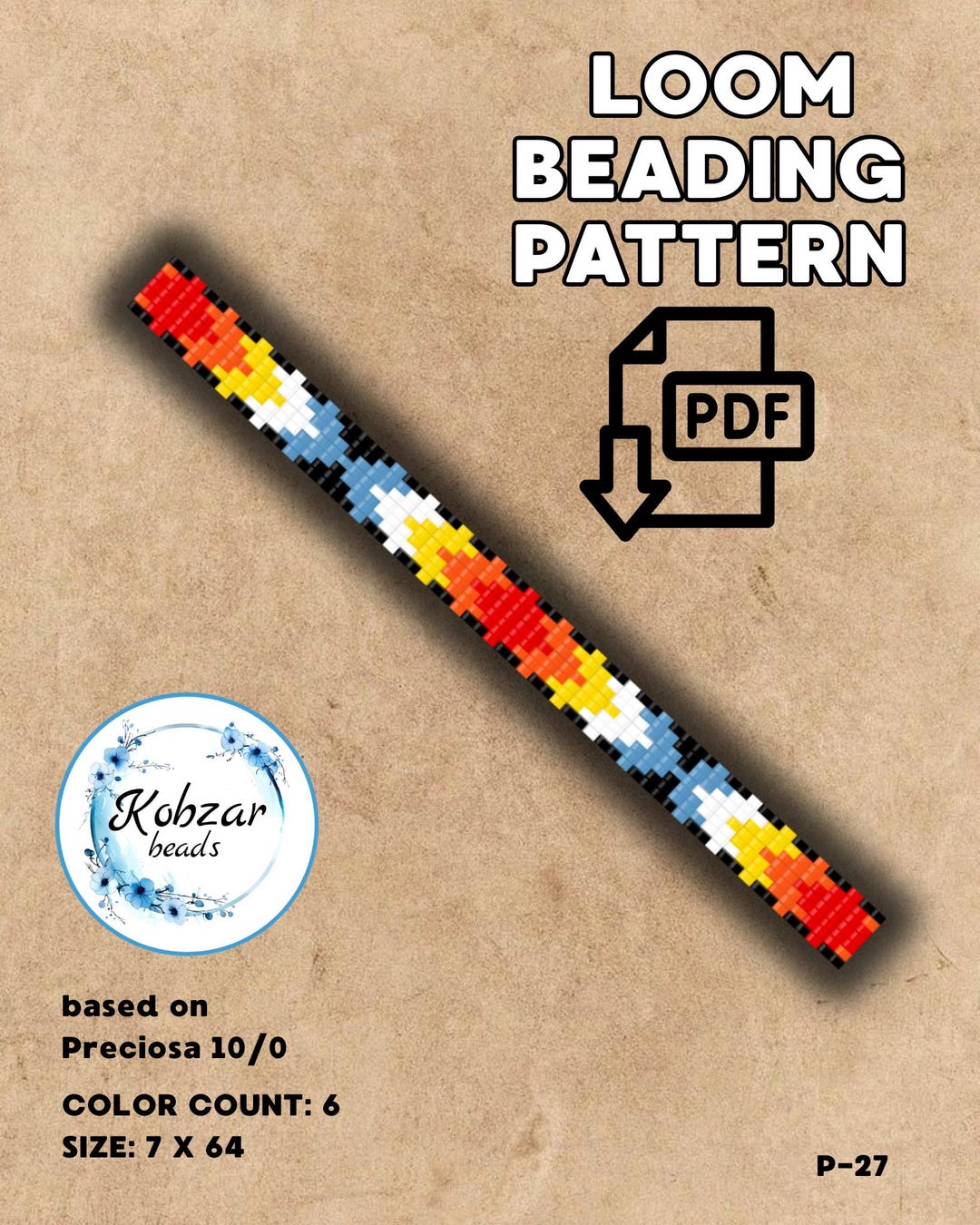 Loom Pattern Cross Loom Bracelet Pattern | Geometric Cross Square Stitch (PDF Download ...
