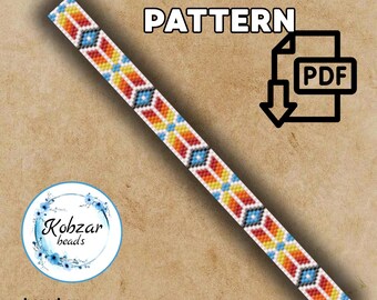 Miyuki Delica Bracelet Pattern | Peyote Brick Stitch Design (PDF Pattern) blue white orange red