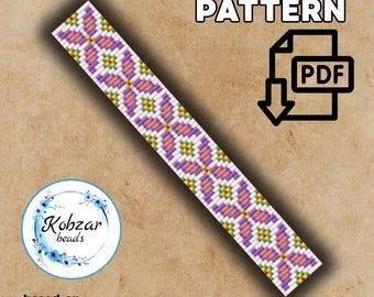 Miyuki Delica Loom Bracelet Pattern | Cross Stitch Design (PDF Pattern) Geometric ornament violet