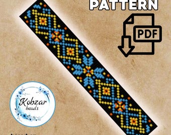 Miyuki Delica Loom Bracelet Pattern | Cross Stitch Design (PDF Pattern) Geometric ornament red white