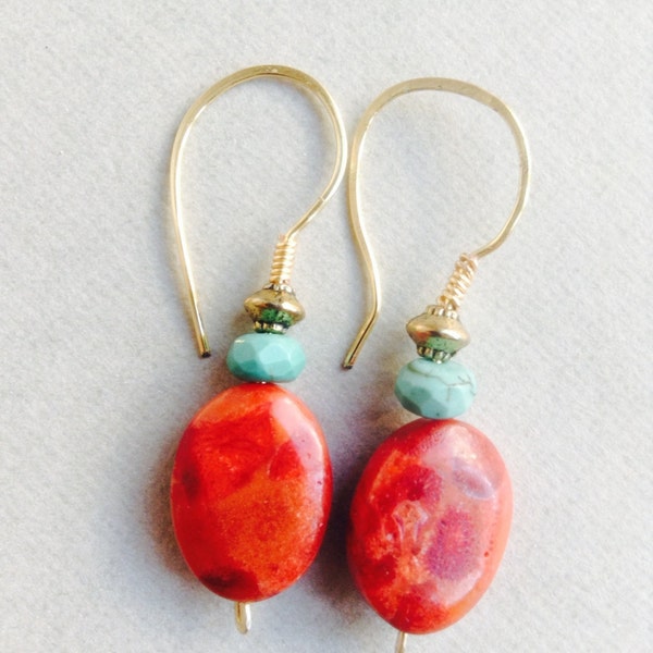 Coral turquoise earrings