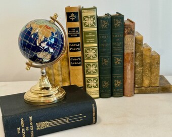 Vintage Mini World Globe With Inlaid Semi Precious Stones And A Brass Stand