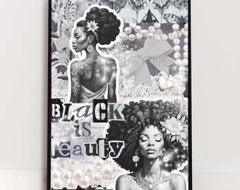 Monochrome Black Beautl Collage Wall Art Poster Digital Download Print