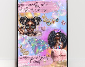 Iridescent Pastel Rainbow Black Woman Affirmation Quote Wall Art Digital Collage Poster