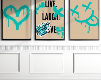 Live Laugh F Off Graffiti Collage Wall Art Poster Digital Download Print