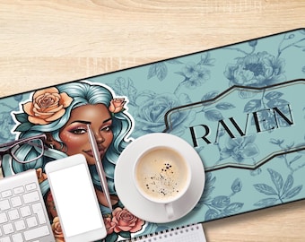 Floral Girl Desk Mat for Keyboard Mouse-Custom- Office