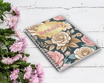 Floral Personalized Spiral Notebook: Vintage Gold Accent Journal