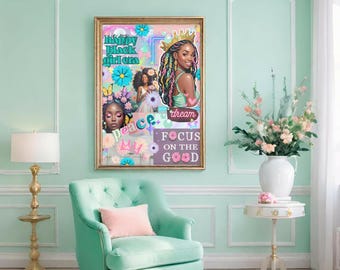 Happy Era Collage Black Woman Wall Art Poster  Digital Prints
