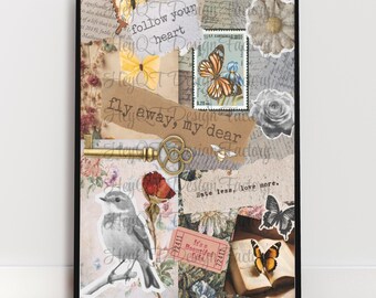 Vintage Inspired Collage Wall Art Digital Poster