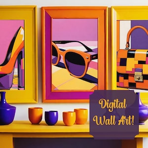 Retro Digital Wall Art Colorful Orange Yellow Purple Downloads