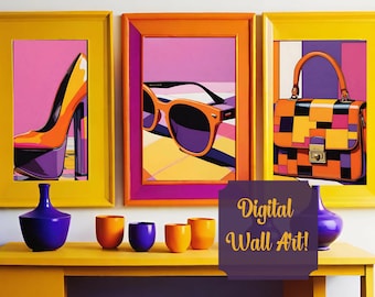 Retro Digital Wall Art Colorful Orange Yellow Purple Downloads