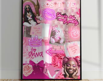 Pink Diva Black Woman Wall Art Poster Digital Collage