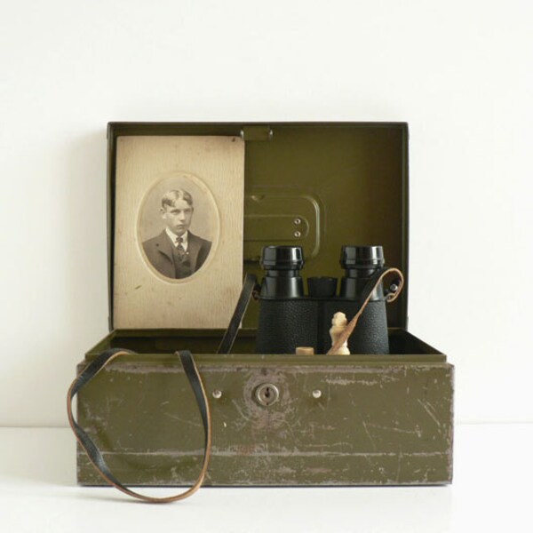 Army Green Shabby Metal Lock Box