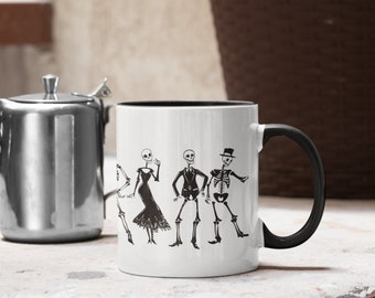 Dancing Skeletons Mug: Spooky Gothic Halloween Coffee Cup