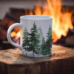 Winter Pine Tree Mug: Watercolor Forest Camping Cup