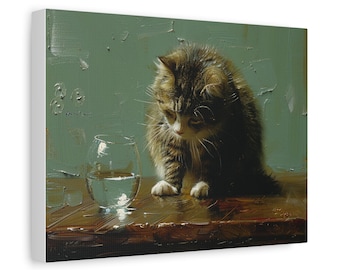 気まぐれな猫のキャンバスアート、子猫のプリント装飾、ペット愛好家へのギフト、動物の壁アート、猫好きのホームデコレーション