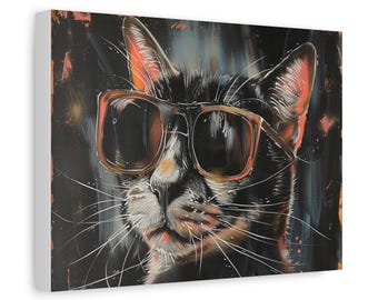 クールな猫のキャンバスアート、ペット愛好家の装飾、スタイリッシュなウォールアート、猫の飼い主へのユニークなギフト、ホームデコレーション、面白い猫のアートワーク