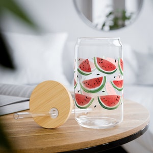 Bicchiere per sorseggiare l&#39;anguria con coperchio in bambù e cannuccia - 16 oz