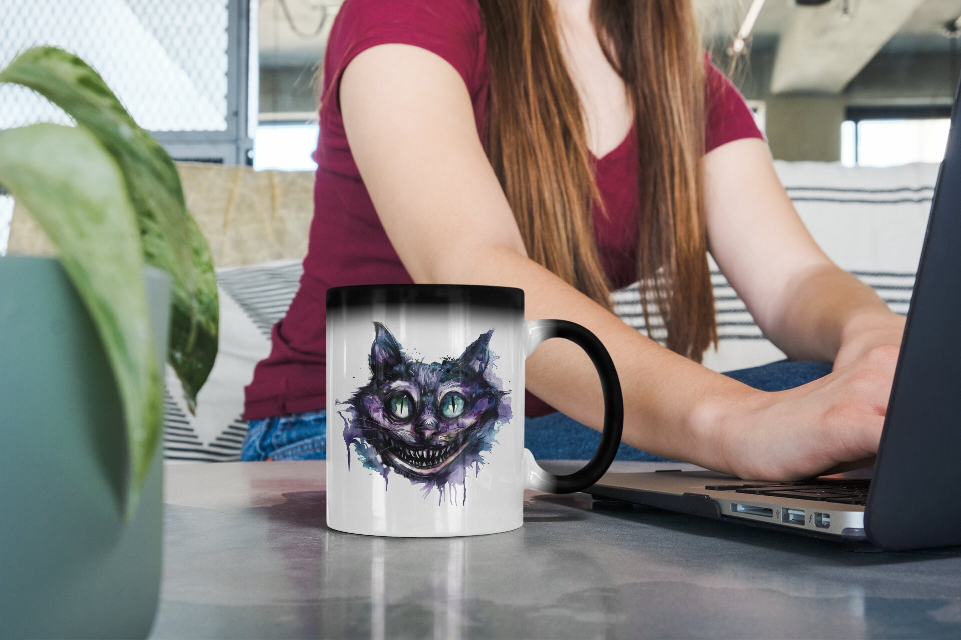 Cheshire Cat Color Changing Mug, Creepy Cat Mug, Alice in Wonderland