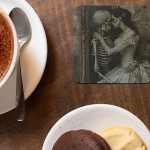 Skeleton Vampire Love Coaster Set: Spooky Halloween Decor