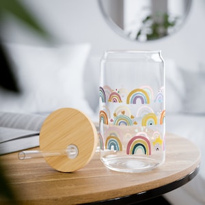 Rainbow Sipper Glass with Bamboo Lid & Straw: Iced Coffee Cup