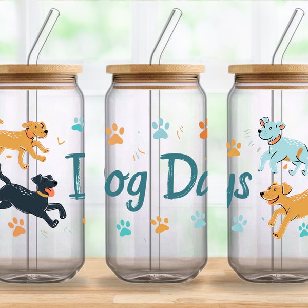 Dog days cute dogs and paws iced tea iced coffee sipper mug dog lovers gift dog parents gift sipper glass