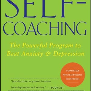 May include: A green book cover with the title "SELF-COACHING" in blue text. The subtitle is "The Powerful Program to Beat Anxiety & Depression". The author's name is "JOSEPH J. LUCIANI, PH.D.".