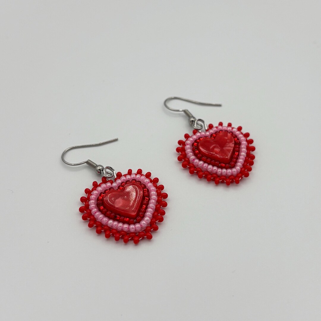 The Red Heart Beaded Earring