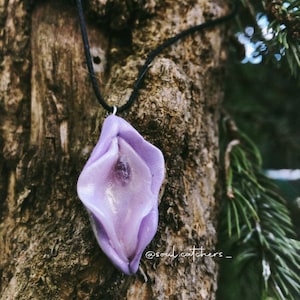 purple and pink vulva necklace // amethyst clitoris// feminist jewelry
