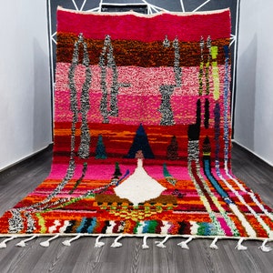Gorgeous Beni Ourain Rug - Moroccan Berber Rug - Custom Fabulous Boujaad Rug - Handmade Rug - Amazing Multicolored Rug -Bedside boujaad Rug
