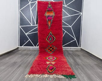 Vintage Boujaad Wool Runner Rug, Authentic Moroccan Design (2.7x10.8 FT)