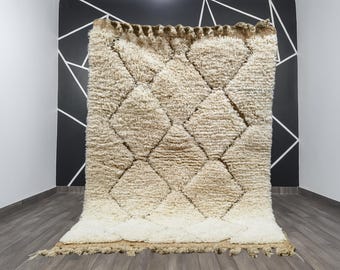 Moroccan rug ivory - Solid creamy rug - Plain cream rug - Wool berber rug - Beni ourain rug - Custom rug - Handmade rug