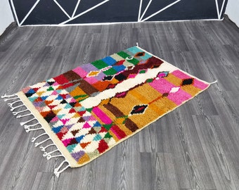 Preciosa alfombra colorida para sala de estar, alfombra colorida Beni Ourain.