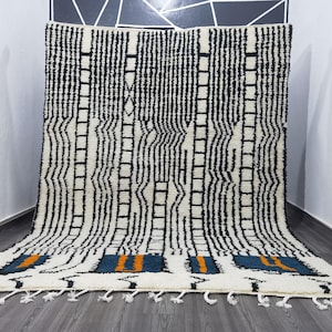 Unique  Black Striped Moroccan Rug - Black and White Custom Rug - Rugs for Living room - Black Rug for Living - Custom Handmade Rug .
