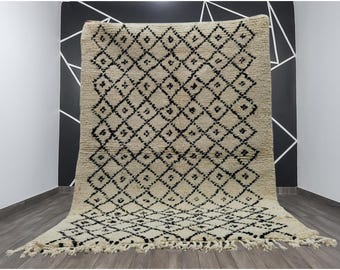 Authentic Beniourain Rug, Wool Handmade Rug, Moroccan Custom Rug, Black and White rug, Custom White and Black Rug, Black Area Rug For Living