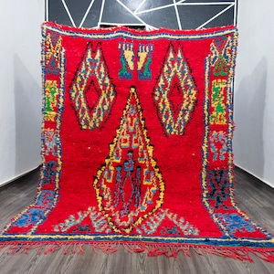 Gorgeous Beni Ourain Rug - Red Moroccan Rug - RED Wool Beniourain Carpet - Rugs for living room - Handmade Wool Rug - Unique Geometric Rug