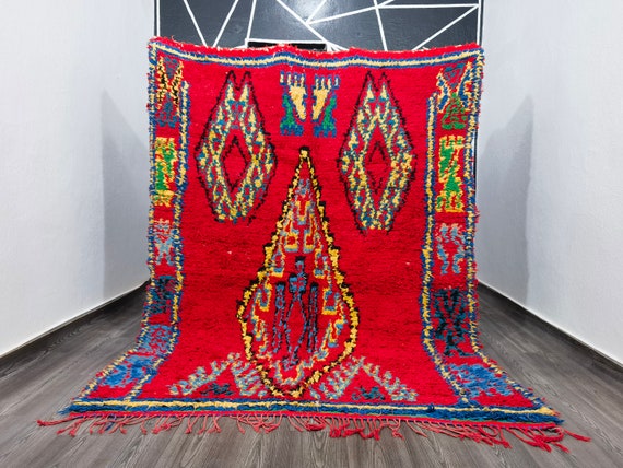 Gorgeous Beni Ourain Rug - Red Moroccan Rug - RED Wool Beniourain Carpet - Rugs for living room - Handmade Wool Rug - Unique Geometric Rug
