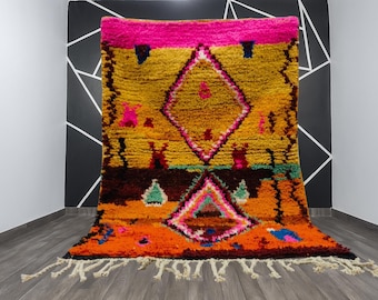 Handmade Moroccan Orange Rug – Authentic Berber Boujad Wool Rug