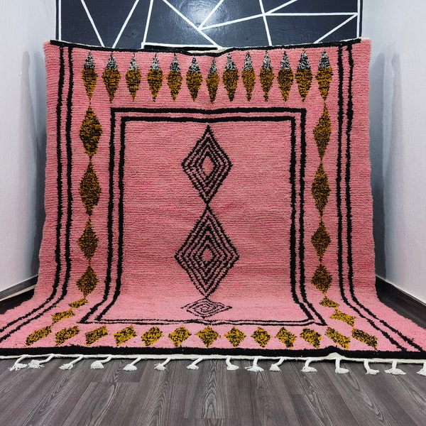 Gorgeous Beni Ourain Rug, Moroccan Pink Rug , berber Colorful Runner Rug, Wool Shaggy Rug, Berber Carpet, Traditional Moroccan Carpet