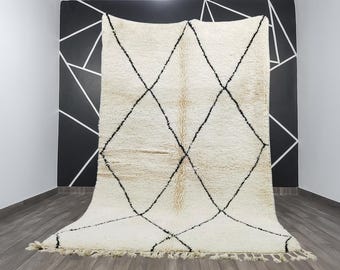 Alfombra de lana Beni Ourain tejida a mano, alfombra bereber a rayas, tamaño personalizado.
