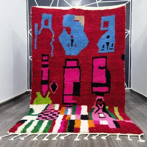 UNIQUE Red Moroccan rug , Handmade Rug, Red Rug For Living Room , Wool Rug , Pink Moroccan Rug 9x12 , Bedroom Rug , Custom Area Rug