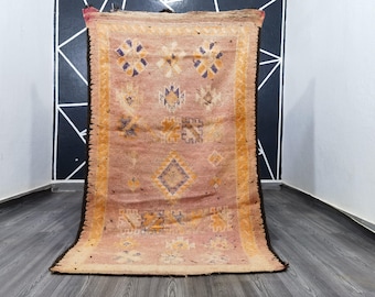 Vintage Berber Boujaad Wool Runner Rug, Moroccan Decor (3.9x6.8 FT)