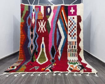Handmade Beni Ourain Rug: Red & Pink Moroccan Berber Rug