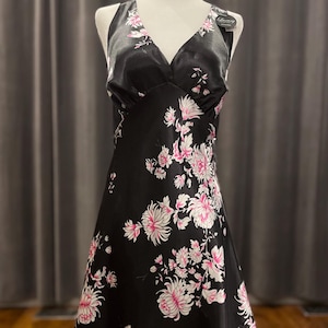Floral satin lingerie / Limited Edition black satin chemise nightie slip dress / La Vie En Rose Luxury Collection