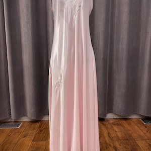 Vintage Full Length pink Satin Nightgown slip dress / La Lingerie nightgown