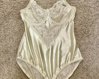 Stretch Satin Ivory Bodysuit Shapewear wedding grad prom honeymoon