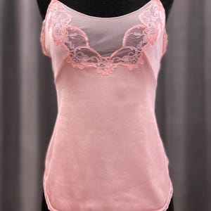 Vintage satin camisole / peachy pink silky soft nylon cami