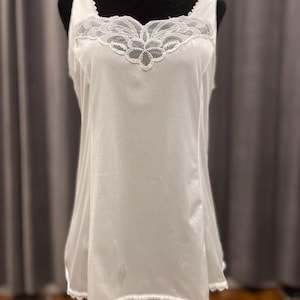 Vintage Pink Lady white nylon and lace camisole bridal wedding grad prom retro lingerie