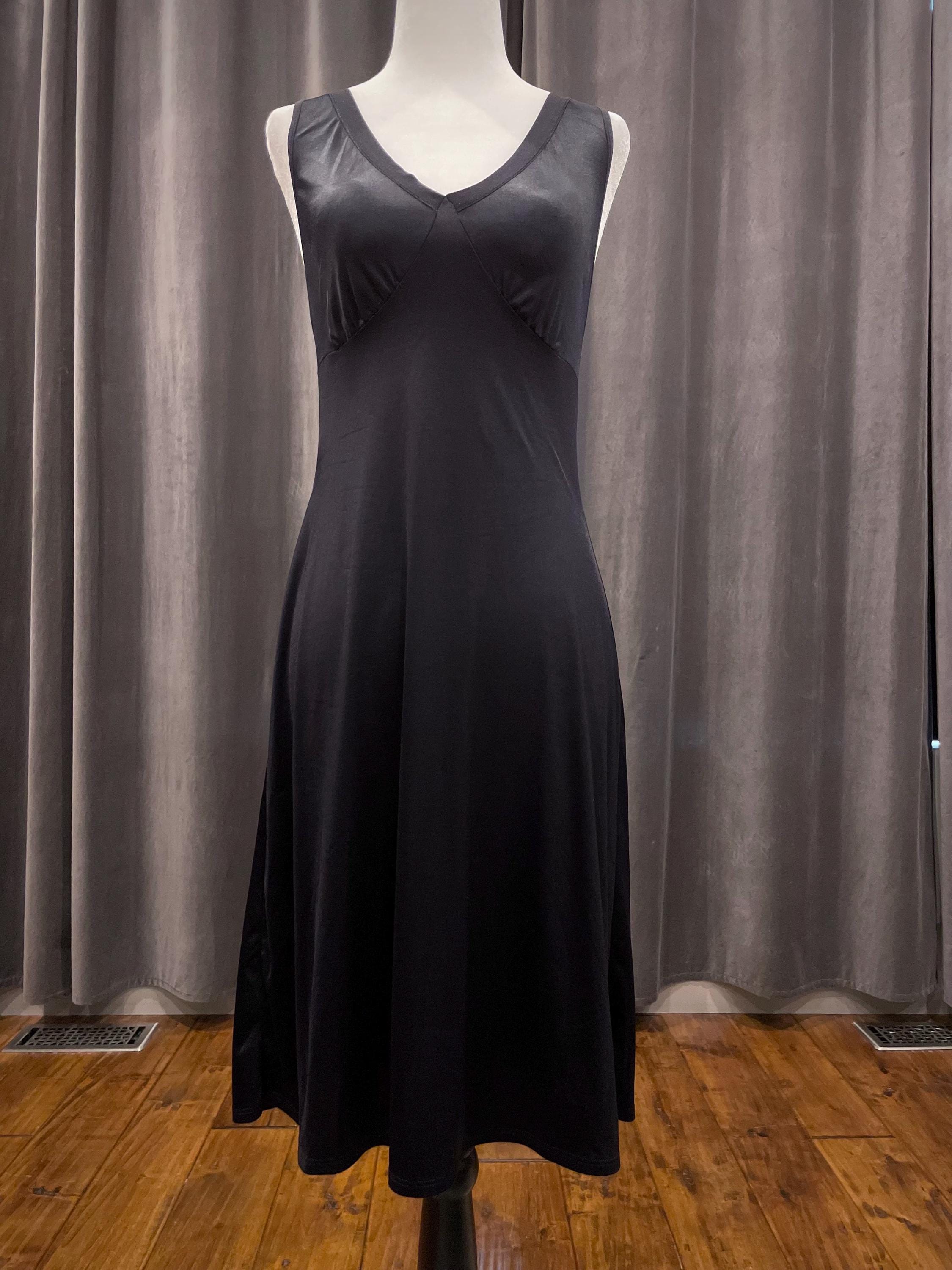 Black stretch satin Vanity Fair slip